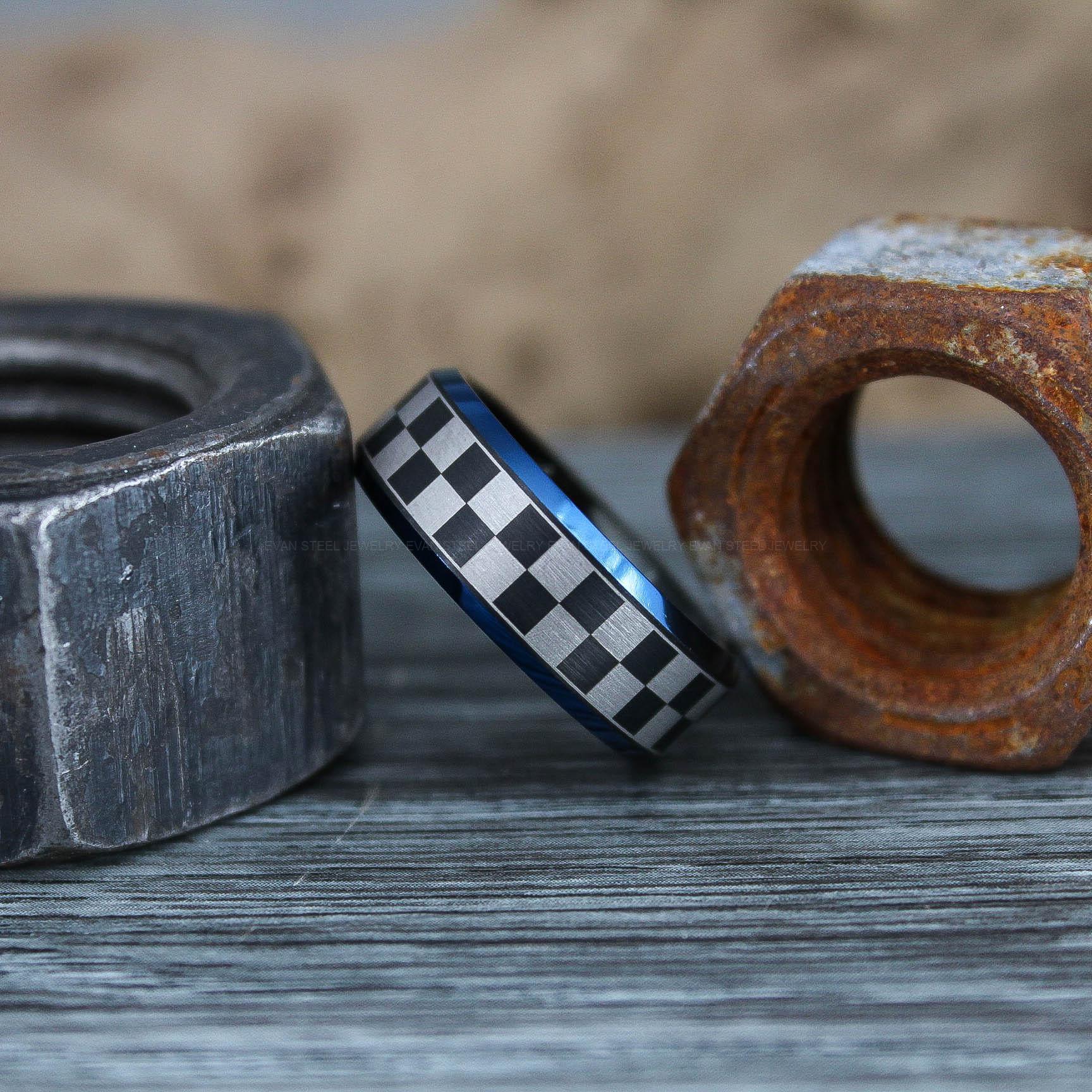 IMG_0756 Racing Ring, Checkered Flag Ring, Auto Racing Ring, Checkered Racing Wedding Ring, Auto Racing Jewelry - Image 1