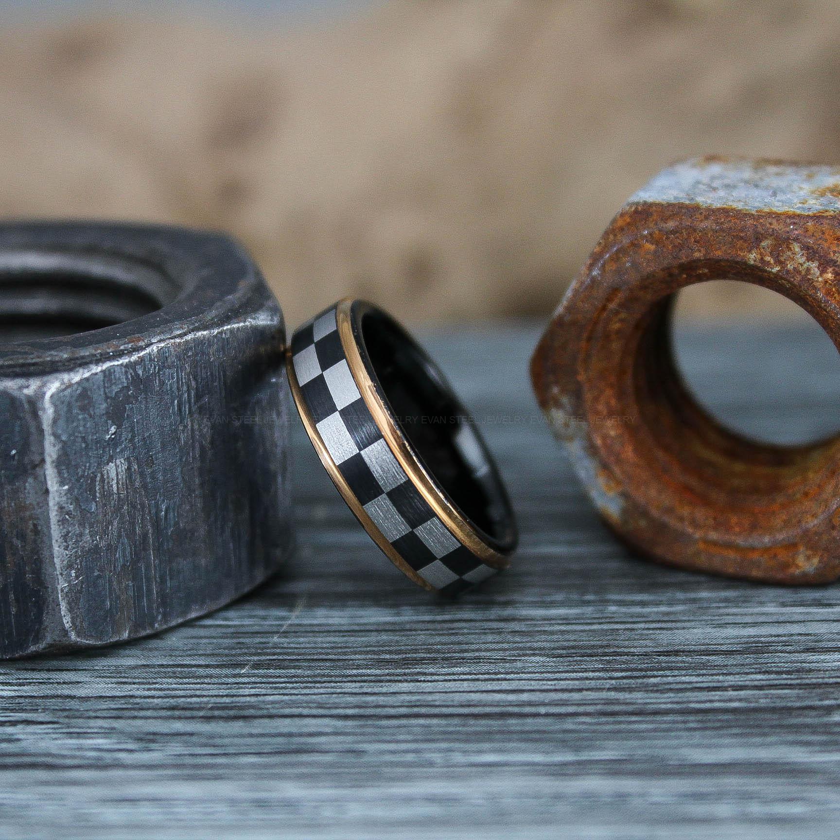IMG_0757 Racing Ring, Checkered Flag Ring, Auto Racing Ring, Checkered Racing Wedding Ring, Auto Racing Jewelry - Image 1