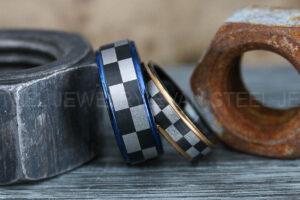Racing Rings, Checkered Flag Rings, Auto Racing Rings, Checkered Racing Wedding Rings, Auto Racing Jewelry