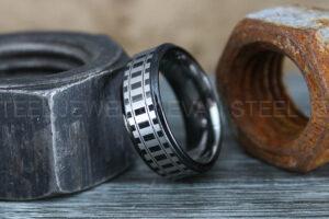 Railroad Ring, Railroad Wedding Band, Train Tracks Ring, Train Tracks Wedding Ring, Black Tungsten Wedding Ring, Tungsten Wedding Band
