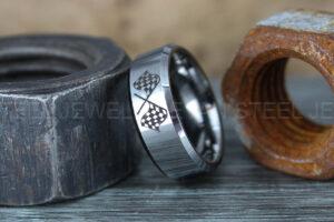 Racing Ring, Checkered Flag Ring, Auto Racing Ring, Checkered Racing Wedding Ring, Auto Racing Jewelry