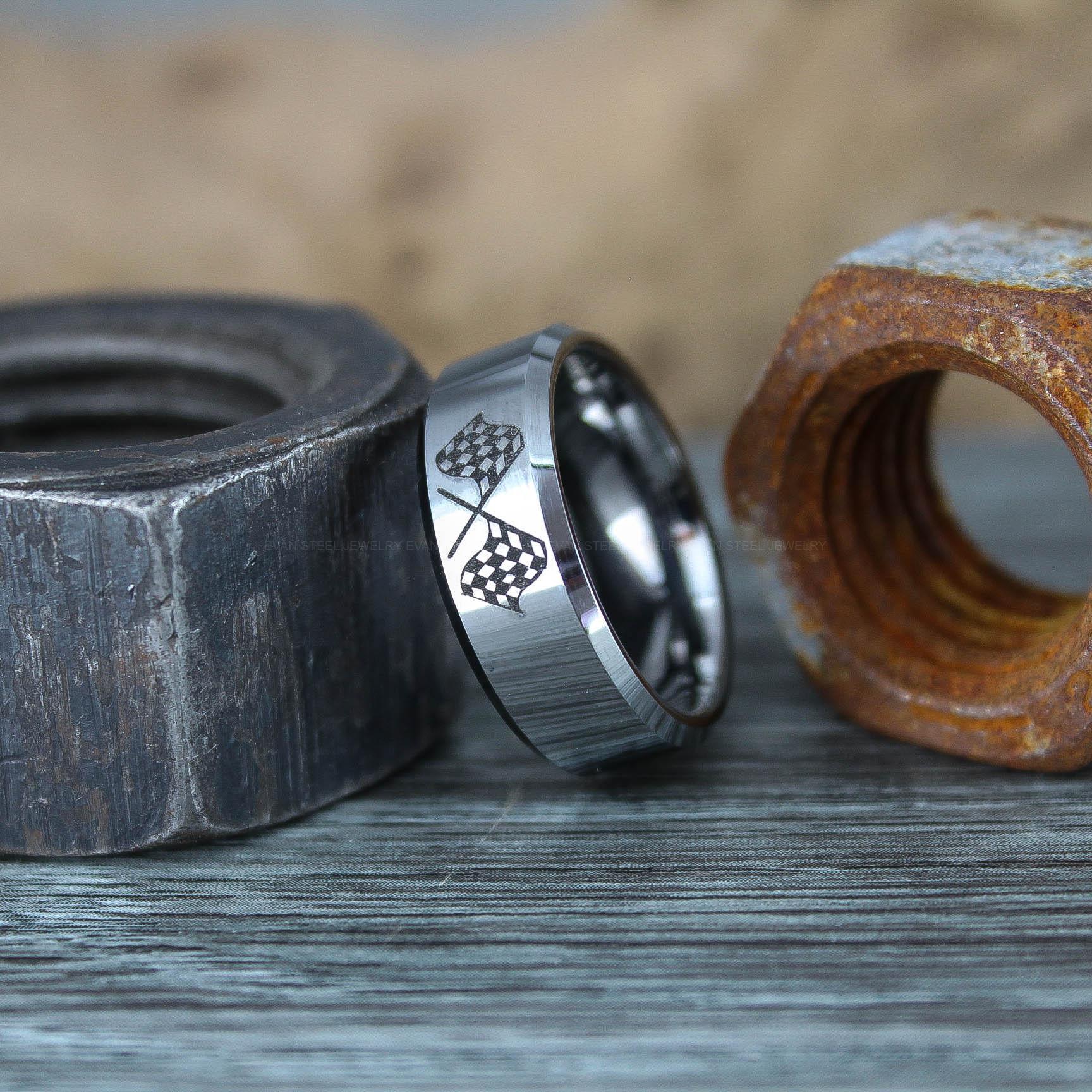 IMG_0771 Racing Ring, Checkered Flag Ring, Auto Racing Ring, Checkered Racing Wedding Ring, Auto Racing Jewelry - Image 1