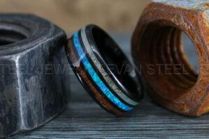 Orion Nebula Ring, Galaxy Ring, Opal Ring, Black Opal Ring, Silver Tungsten Ring, Opal Wedding Ring, Opal Wedding Ring, Deer Antler Ring