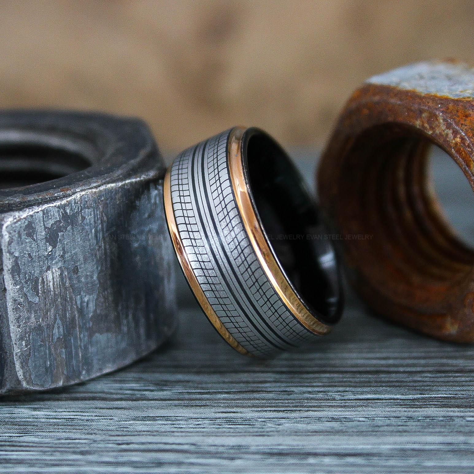 IMG_0777 Tire Tread Ring, Automotive Ring, Auto Racing Ring, Mechanic Wedding Ring, Auto Racing Jewelry - Image 1