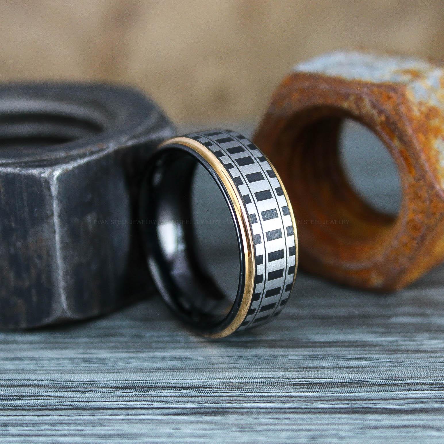 IMG_0791 Railroad Ring, Railroad Wedding Band, Train Tracks Ring, Train Tracks Wedding Ring, Black Tungsten Wedding Ring, Tungsten Wedding Band - Image 1
