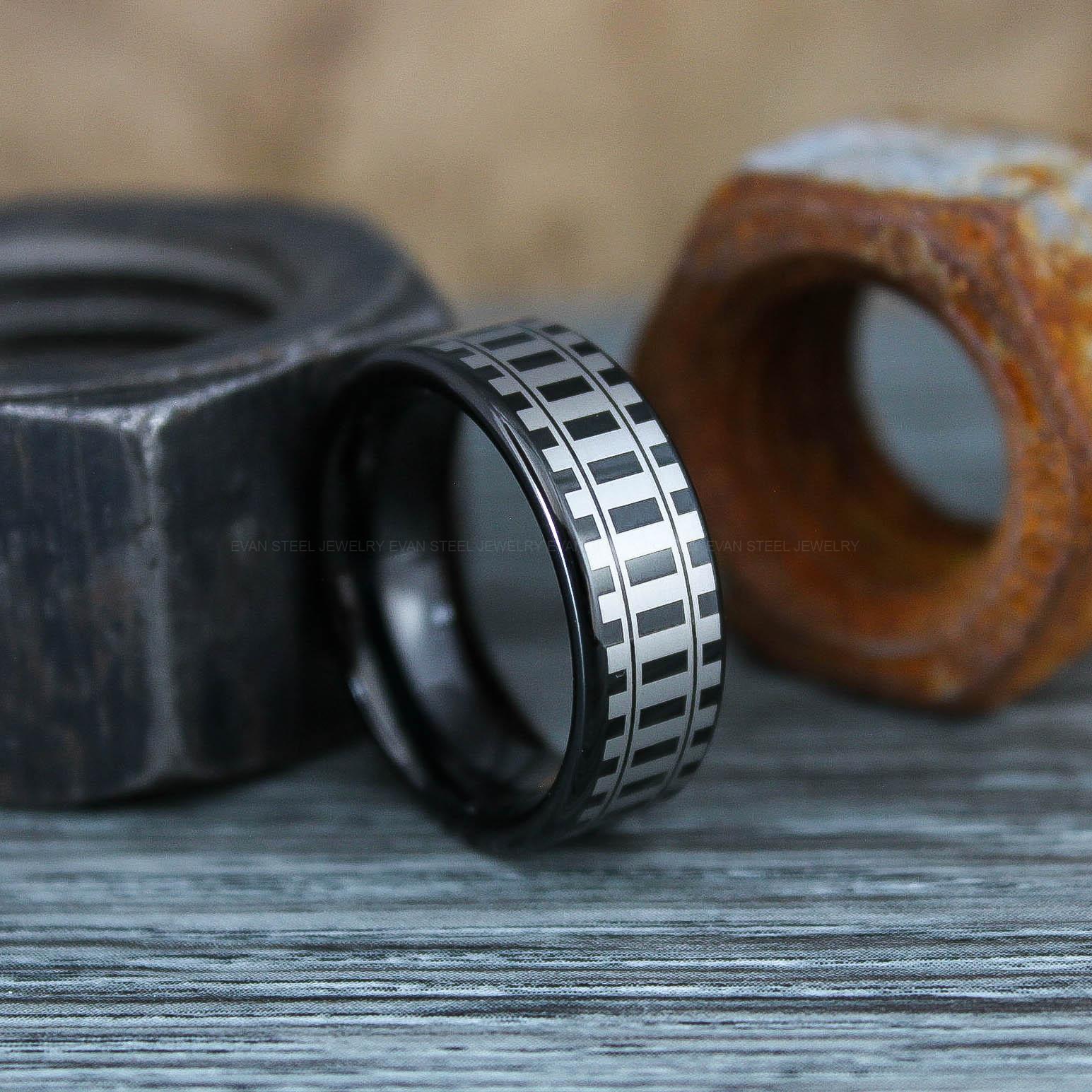 IMG_0792 Railroad Ring, Railroad Wedding Band, Train Tracks Ring, Train Tracks Wedding Ring, Black Tungsten Wedding Ring, Tungsten Wedding Band - Image 1