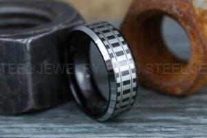 Railroad Ring, Railroad Wedding Band, Train Tracks Ring, Train Tracks Wedding Ring, Black Tungsten Wedding Ring, Tungsten Wedding Band
