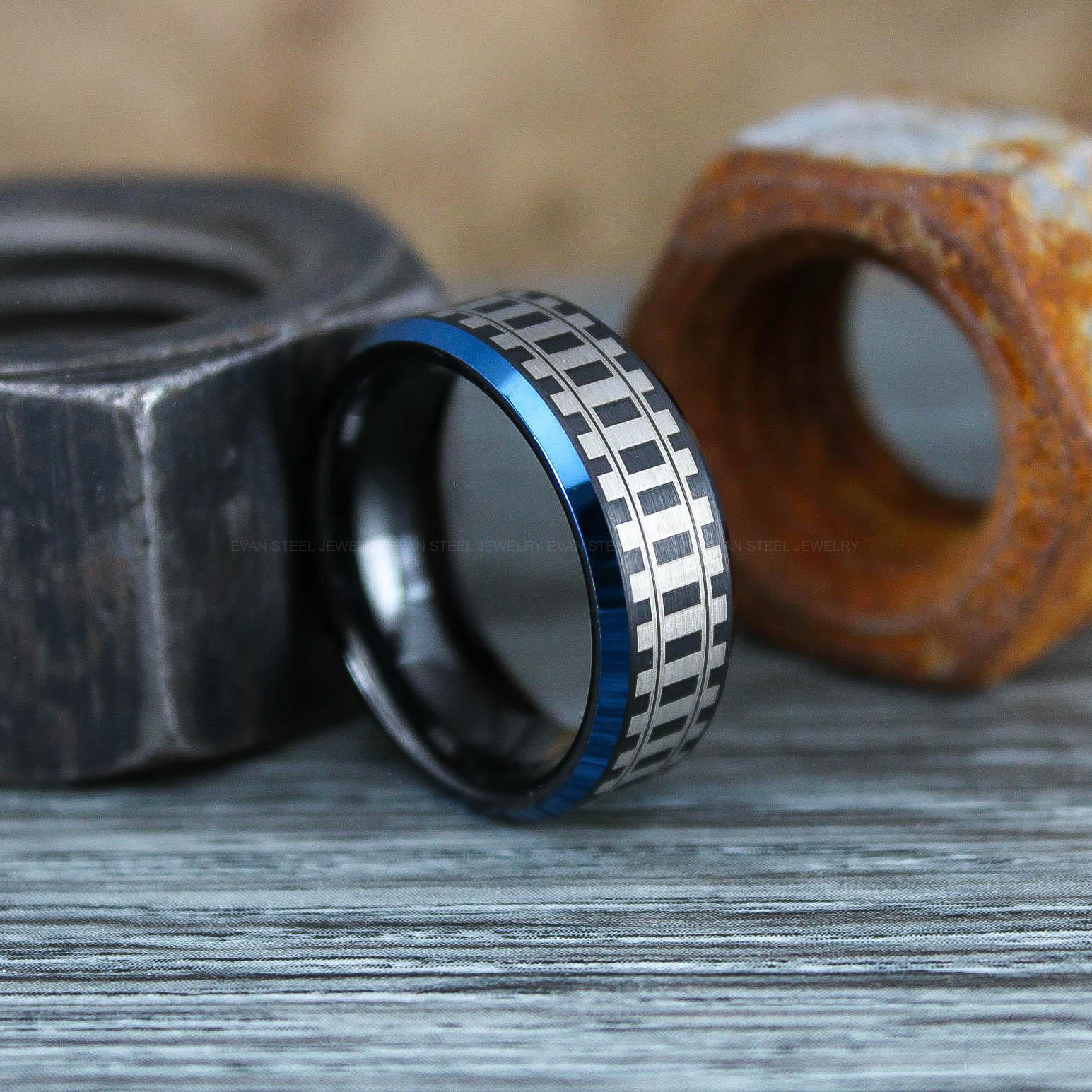 IMG_0794 Railroad Ring, Railroad Wedding Band, Train Tracks Ring, Train Tracks Wedding Ring, Black Tungsten Wedding Ring, Tungsten Wedding Band - Image 1