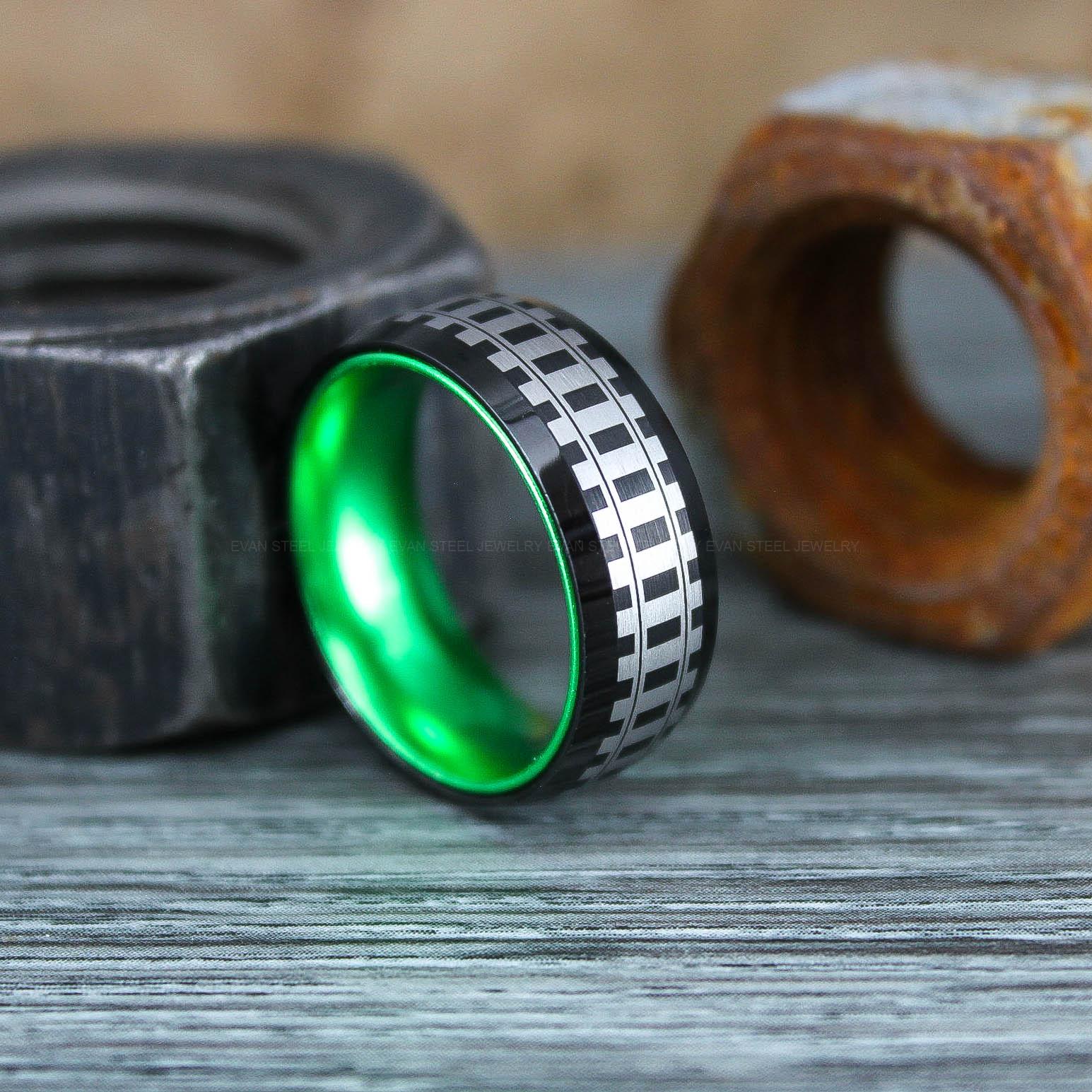 IMG_0798 Railroad Ring, Railroad Wedding Band, Train Tracks Ring, Train Tracks Wedding Ring, Black Tungsten Wedding Ring, Tungsten Wedding Band - Image 1
