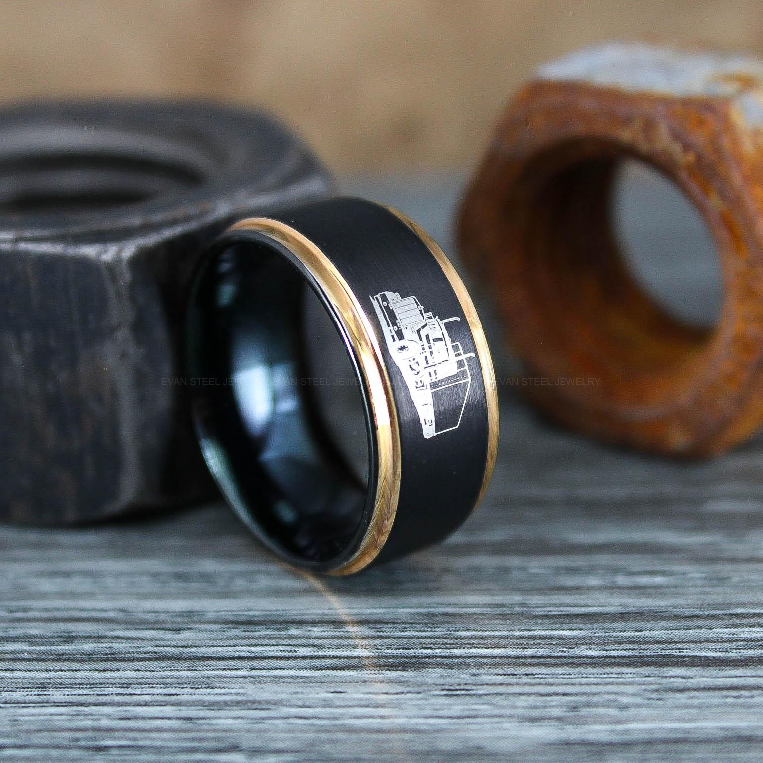 IMG_0800 Truck Driver Ring, Trucker Ring, Tractor Trailer Ring, Trucker Life Ring, Trucker Jewelry, Truck Driver Wedding Band - Image 1