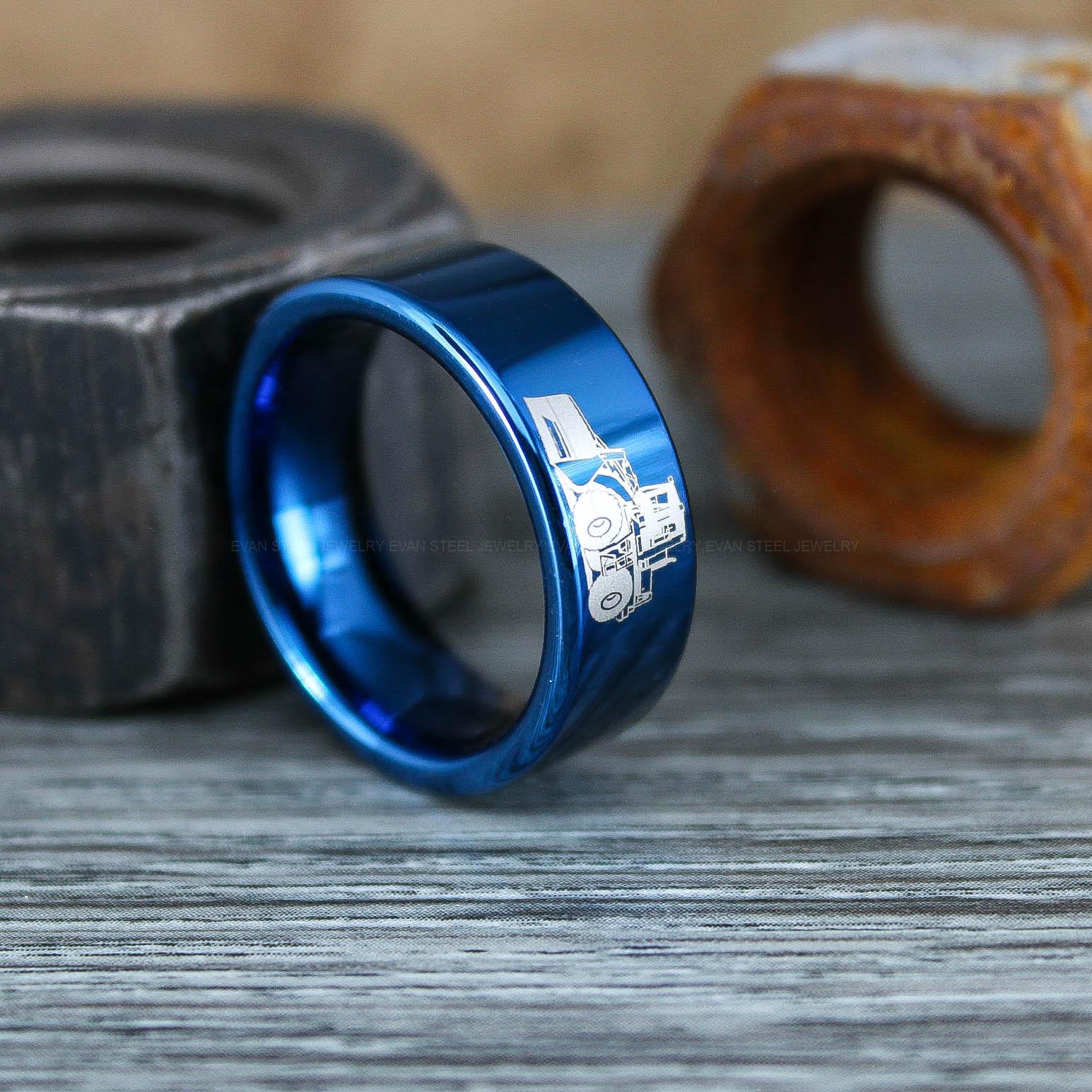 IMG_0803 Backhoe Ring, Excavator Ring, Tractor Ring, Construction Machinery Ring, Backhoe Jewelry, Excavation Machinery Ring, Bulldozer Ring, Black Tungsten Wedding Ring, Black Tungsten Ring - Image 1