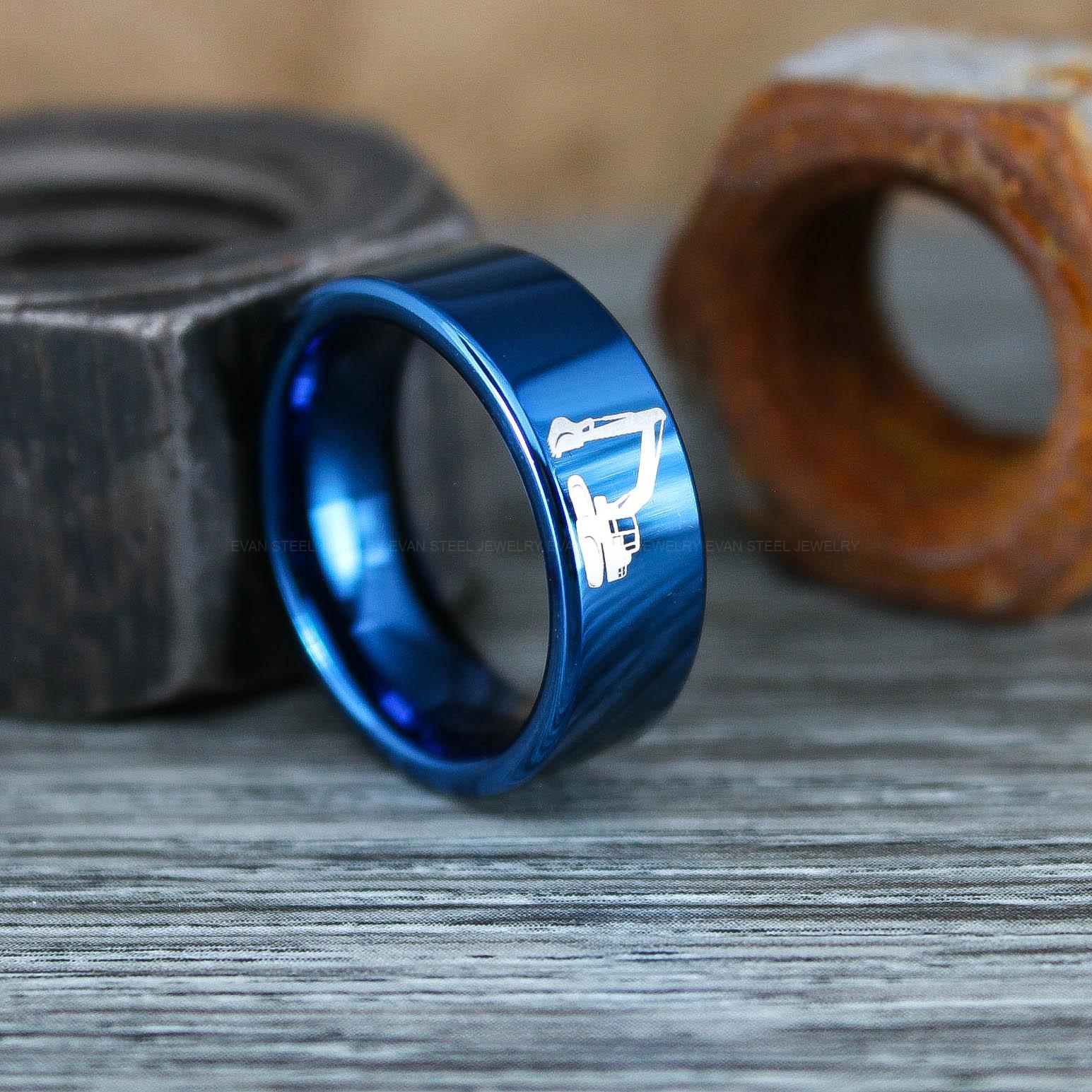 IMG_0804 Backhoe Ring, Excavator Ring, Tractor Ring, Construction Machinery Ring, Backhoe Jewelry, Excavation Machinery Ring, Bulldozer Ring, Black Tungsten Wedding Ring, Black Tungsten Ring - Image 1