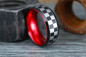 Racing Ring, Checkered Flag Ring, Auto Racing Ring, Checkered Racing Wedding Ring, Auto Racing Jewelry