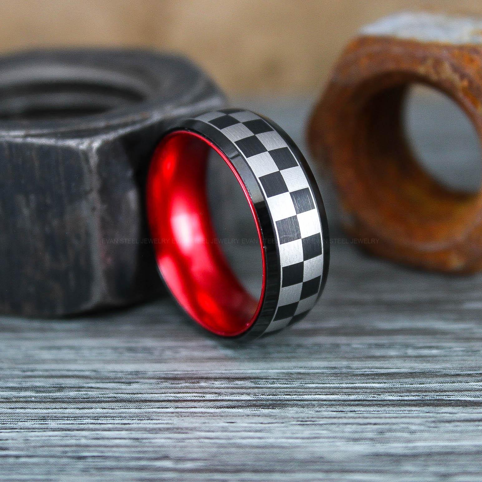 IMG_0810 Racing Ring, Checkered Flag Ring, Auto Racing Ring, Checkered Racing Wedding Ring, Auto Racing Jewelry - Image 1