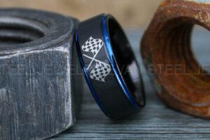 Racing Ring, Checkered Flag Ring, Auto Racing Ring, Checkered Racing Wedding Ring, Auto Racing Jewelry