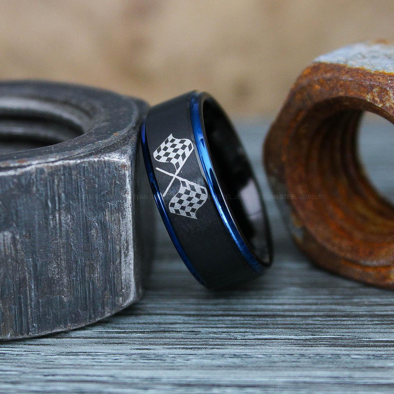 IMG_0819 Racing Ring, Checkered Flag Ring, Auto Racing Ring, Checkered Racing Wedding Ring, Auto Racing Jewelry - Image 1