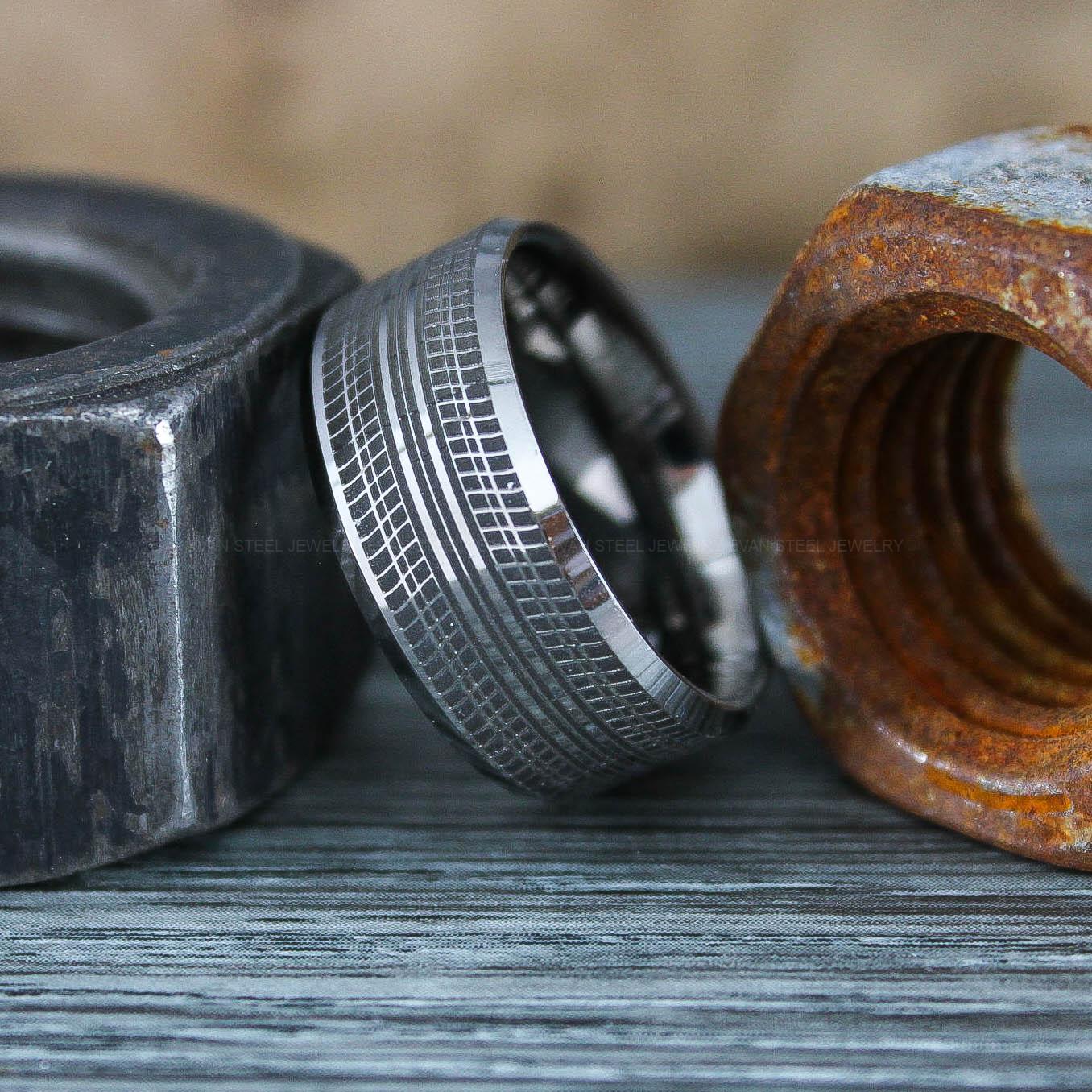IMG_0822 Tire Tread Ring, Automotive Ring, Auto Racing Ring, Mechanic Wedding Ring, Auto Racing Jewelry - Image 1