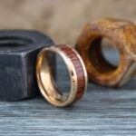 Wood Ring, Wood Wedding Band, 8mm 14K Rose Gold Tungsten Band with Domed Edge Koa Wood Inlay Rose Gold Tungsten Wedding Band Rose Gold Ring