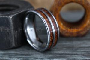 Wood Ring, Wood Wedding Band, Silver Wedding Band, Koa Wood Wedding Ring