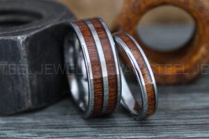 Wood Rings, Wood Wedding Bands, Silver Wedding Bands, Koa Wood Wedding Rings