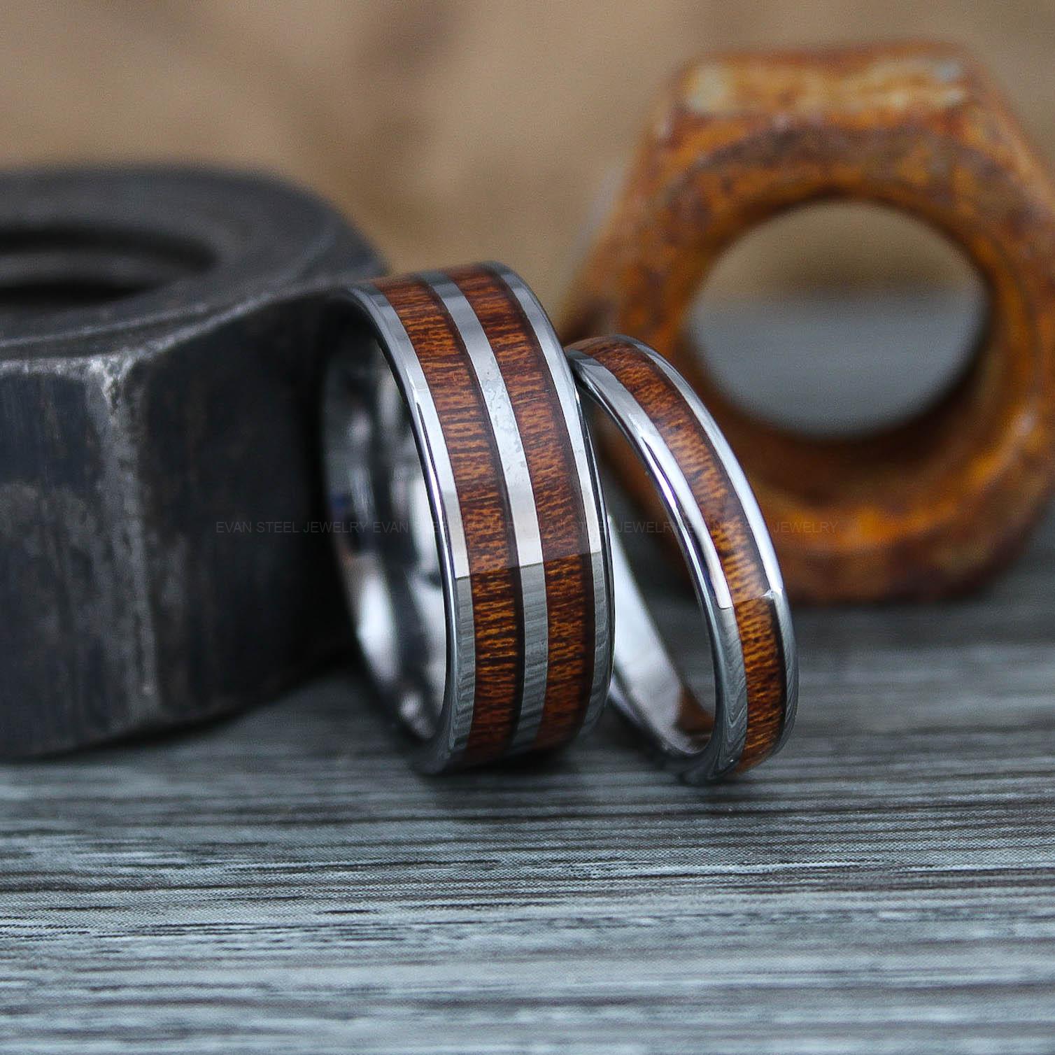 IMG_0890 Wood Rings, Wood Wedding Bands, Silver Wedding Bands, Koa Wood Wedding Rings - Image 1