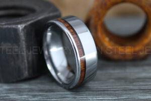 Wood Ring, Wood Wedding Band, Silver Wedding Band, Koa Wood Wedding Ring