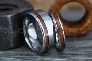Wood Rings, Wood Wedding Bands, Silver Wedding Bands, Koa Wood Wedding Rings