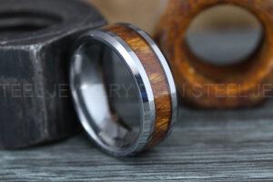 Wood Ring, Wood Wedding Band, Silver Wedding Band, Koa Wood Wedding Ring