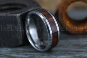 Wood Ring, Wood Wedding Band, Silver Wedding Band, Koa Wood Wedding Ring