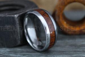 Wood Ring, Wood Wedding Band, Silver Wedding Band, Koa Wood Wedding Ring