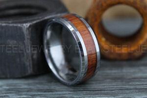 Wood Ring, Wood Wedding Band, Silver Wedding Band, Koa Wood Wedding Ring