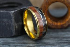 Wood Ring, Wood Wedding Band, Gold Wedding Band, Koa Wood Wedding Ring