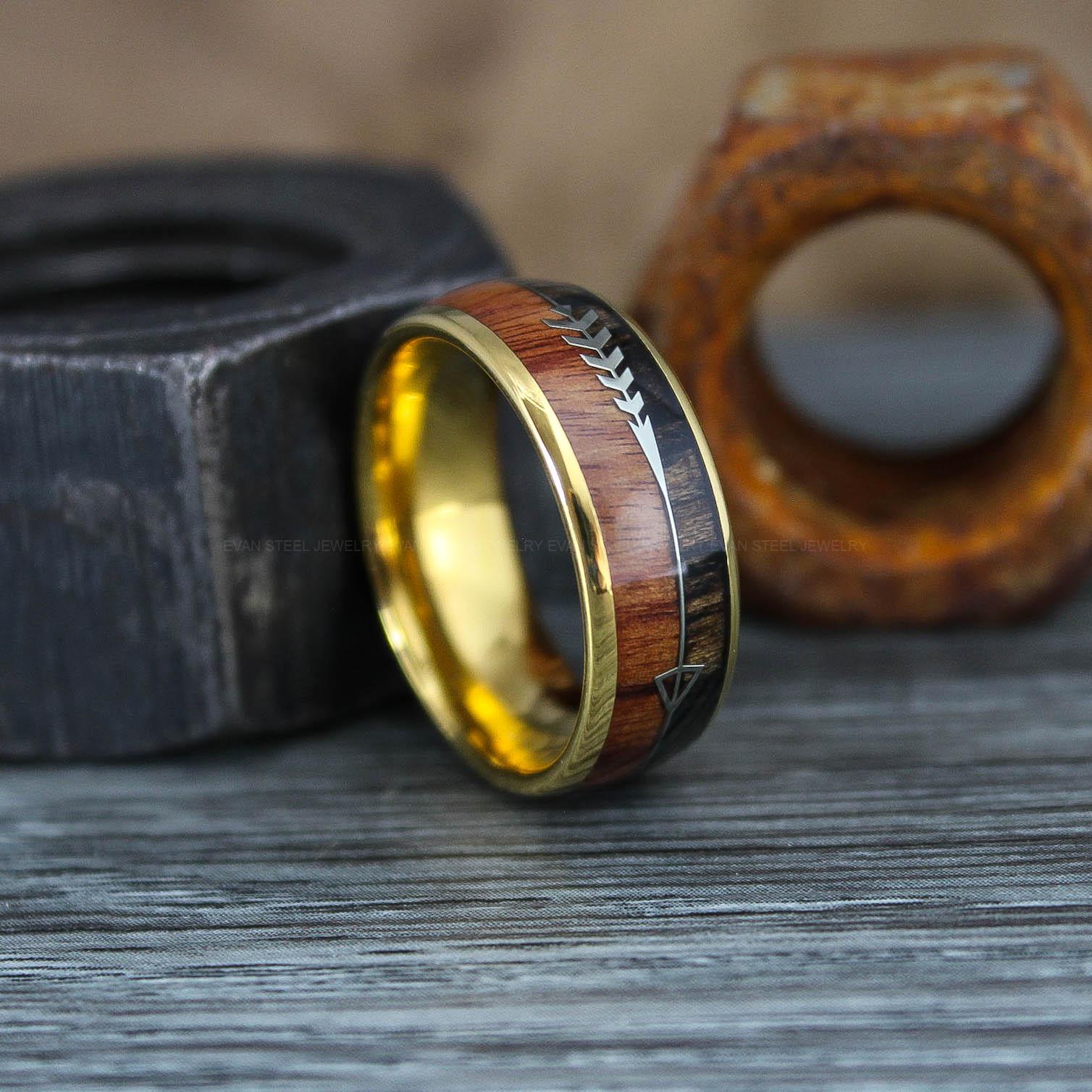 IMG_0900 Wood Ring, Wood Wedding Band, Gold Wedding Band, Koa Wood Wedding Ring - Image 1