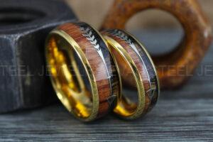 Wood Rings, Wood Wedding Bands, Gold Wedding Bands, Koa Wood Wedding Rings
