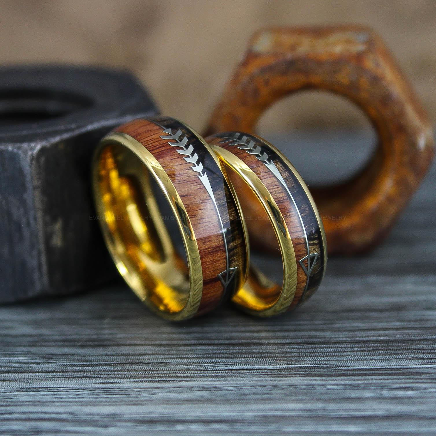 IMG_0901 Wood Rings, Wood Wedding Bands, Gold Wedding Bands, Koa Wood Wedding Rings - Image 1