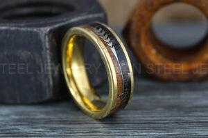 Wood Ring, Wood Wedding Band, Gold Wedding Band, Koa Wood Wedding Ring