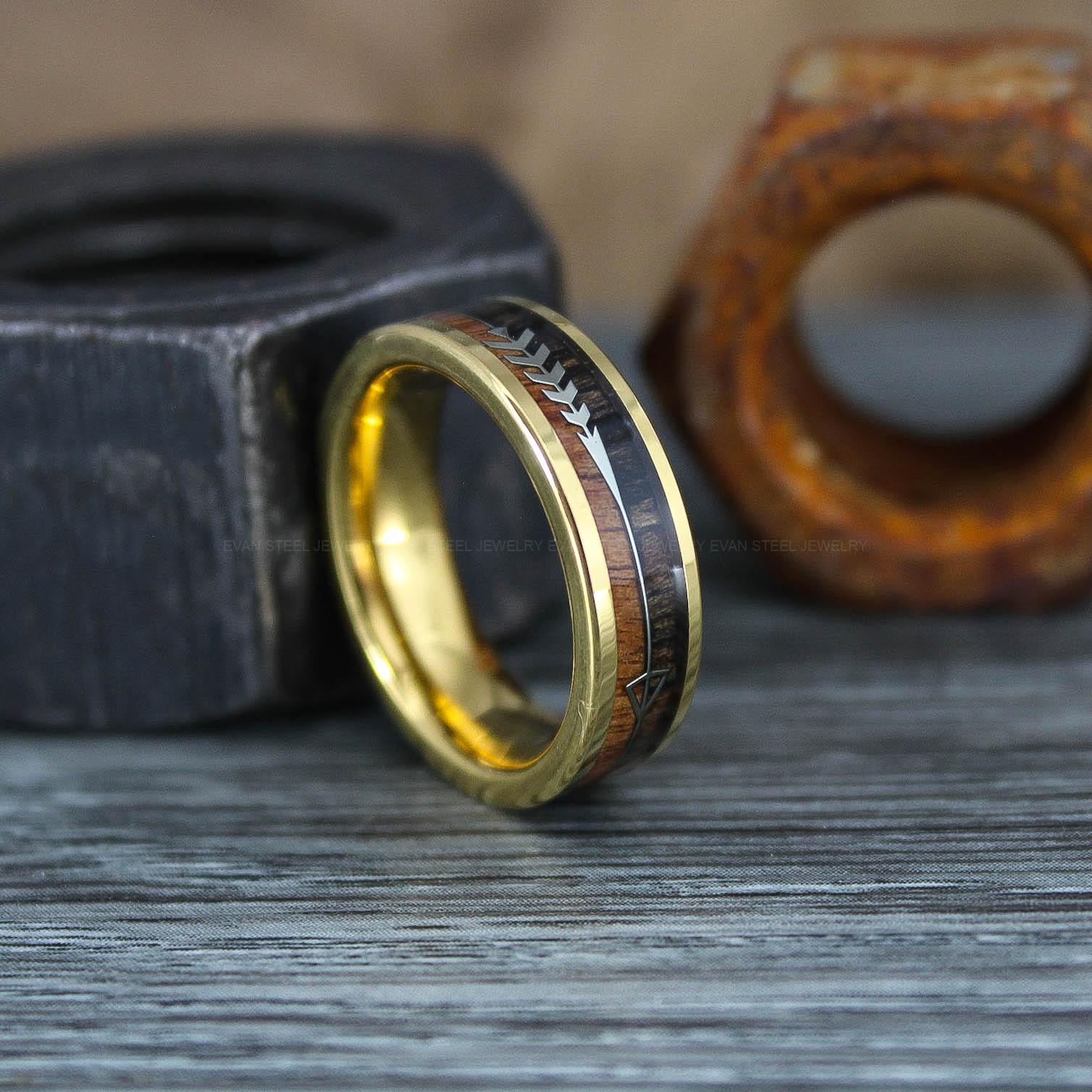 IMG_0902 Wood Ring, Wood Wedding Band, Gold Wedding Band, Koa Wood Wedding Ring - Image 1