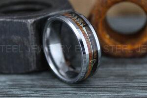 Wood Ring, Wood Wedding Band, Silver Wedding Band, Koa Wood Wedding Ring