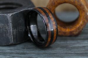 Wood Ring, Wood Wedding Band, Black Wedding Band, Koa Wood Wedding Ring