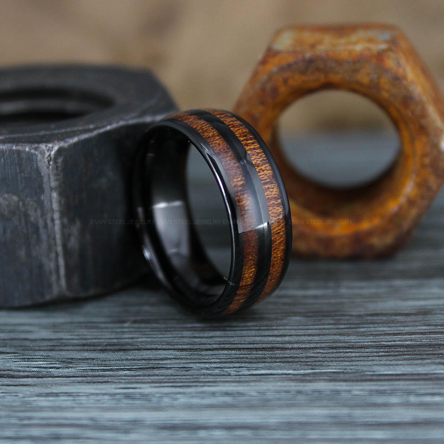 IMG_0906 Wood Ring, Wood Wedding Band, Black Wedding Band, Koa Wood Wedding Ring - Image 1