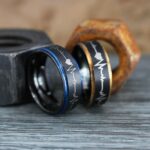 Heartbeat Rings, Black Wedding Bands, Black Couple Wedding Rings, Black Tungsten Rings, Heartbeat Wedding Bands
