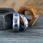 Sun and Moon Rings, Couple Rings, 2 Piece Couple Set Blue Tungsten Bands, Matching Wedding Rings, Sun and Moon Wedding Bands, Sun Ring