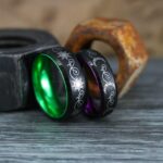 Sun and Moon Rings, Couple Rings, 2 Piece Couple Set Black Tungsten Bands, Matching Wedding Rings, Sun and Moon Wedding Bands, Sun Ring