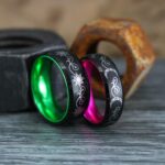 Sun and Moon Rings, Couple Rings, 2 Piece Couple Set Black Tungsten Bands, Matching Wedding Rings, Sun and Moon Wedding Bands, Sun Ring