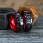 Sun and Moon Rings, Couple Rings, 2 Piece Couple Set Black Tungsten Bands, Matching Wedding Rings, Sun and Moon Wedding Bands, Sun Ring