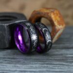 Sun and Moon Rings, Couple Rings, 2 Piece Couple Set Black Tungsten Bands, Matching Wedding Rings, Sun and Moon Wedding Bands, Sun Ring