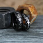 Sun and Moon Rings, Couple Rings, 2 Piece Couple Set Black Tungsten Bands, Matching Wedding Rings, Sun and Moon Wedding Bands, Sun Ring