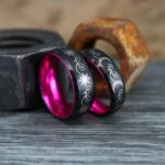 Sun and Moon Rings, Couple Rings, 2 Piece Couple Set Black Tungsten Bands, Matching Wedding Rings, Sun and Moon Wedding Bands, Sun Ring