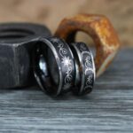 Sun and Moon Rings, Couple Rings, 2 Piece Couple Set Black Tungsten Bands, Matching Wedding Rings, Sun and Moon Wedding Bands, Sun Ring