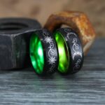 Sun and Moon Rings, Couple Rings, 2 Piece Couple Set Black Tungsten Bands, Matching Wedding Rings, Sun and Moon Wedding Bands, Sun Ring